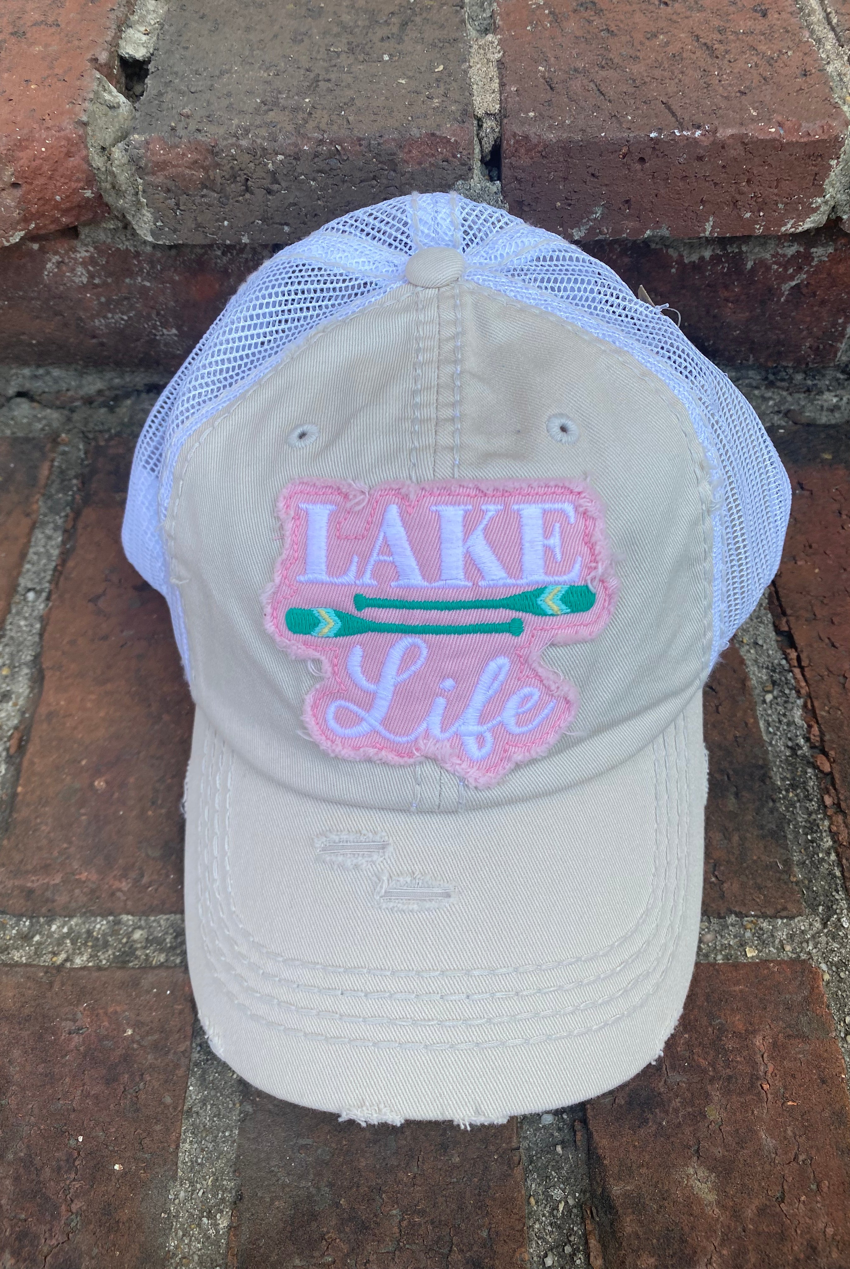 Lake Life Distressed Cap- Cream - Ball Cap -Jimberly's Boutique-Olive Branch-Mississippi