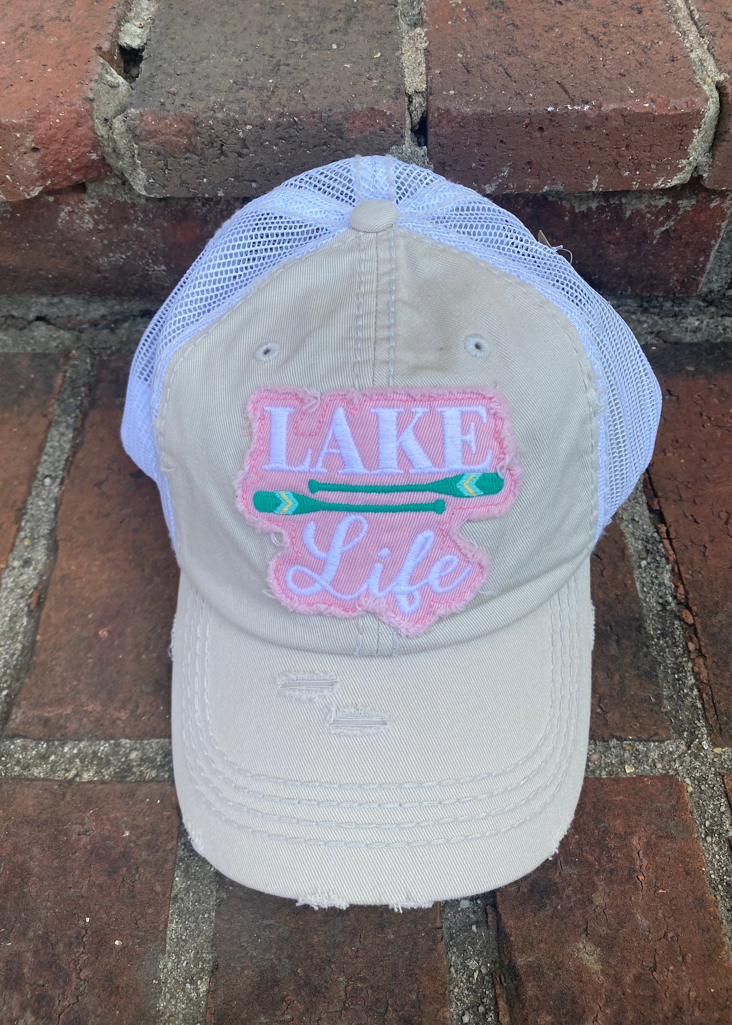 Lake Life Distressed Cap- Cream - Jimberly's Boutique