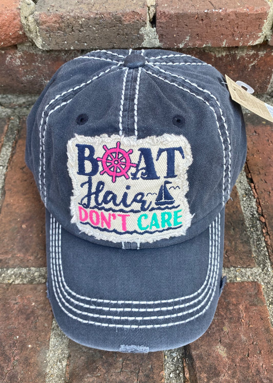 Boat Hair Don’t Care Distressed Cap - Navy - Jimberly's Boutique