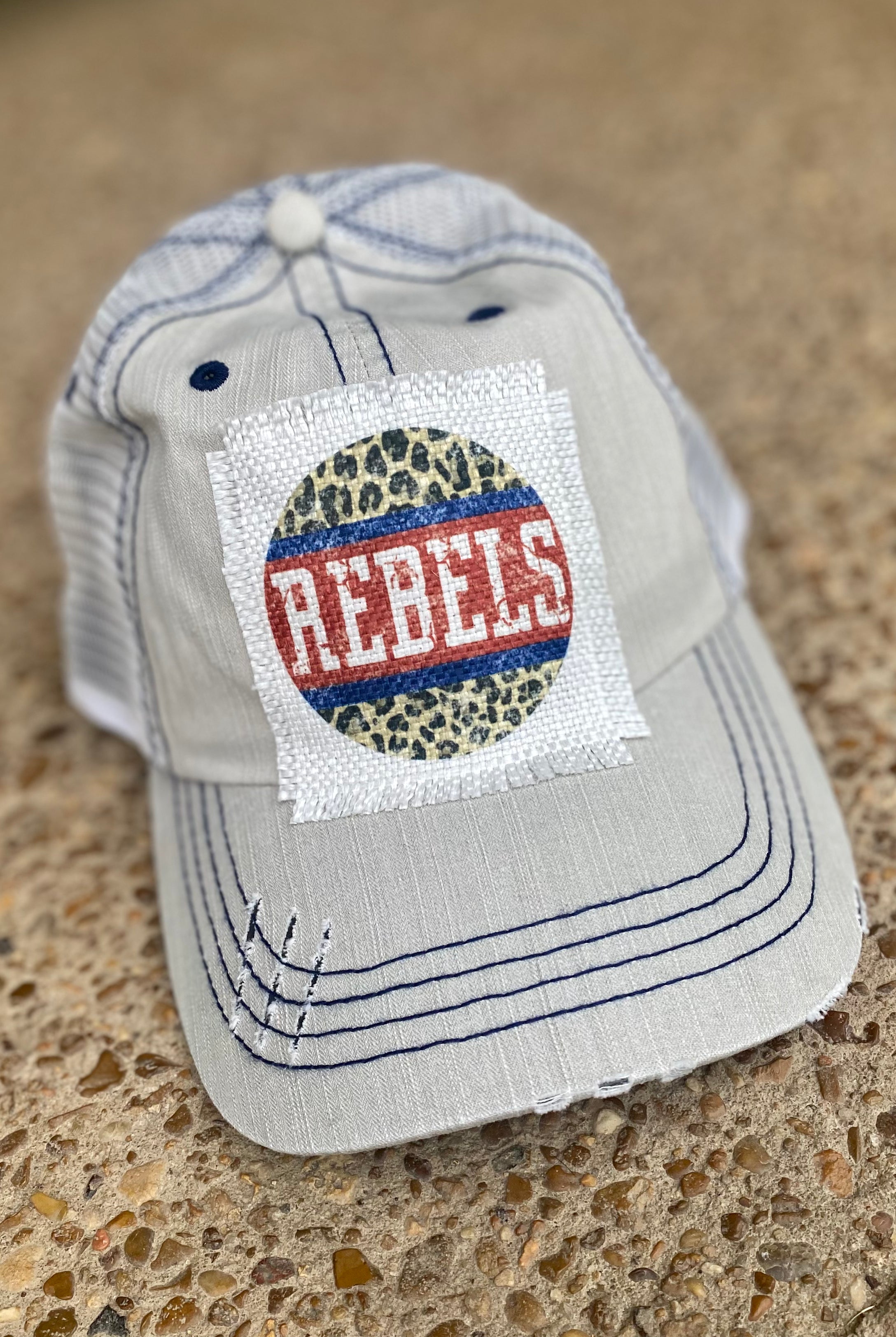 Cream Rebels Patch Trucker Ball Cap - Ball Cap -Jimberly's Boutique-Olive Branch-Mississippi