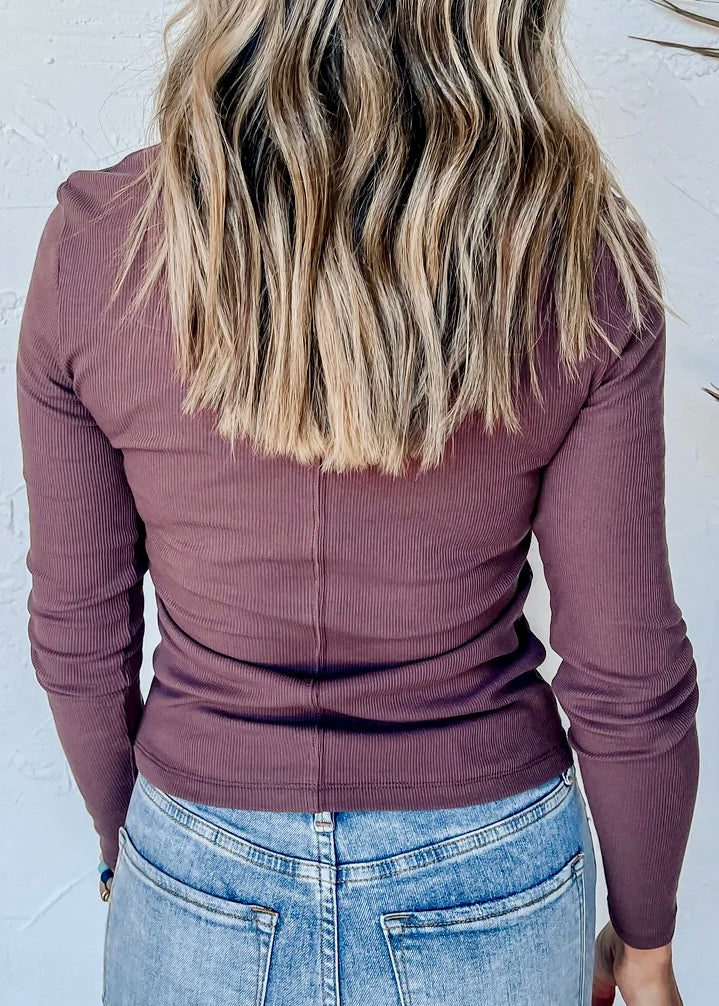 Z Supply Sirena Rib Long Sleeve Tee - Espresso
