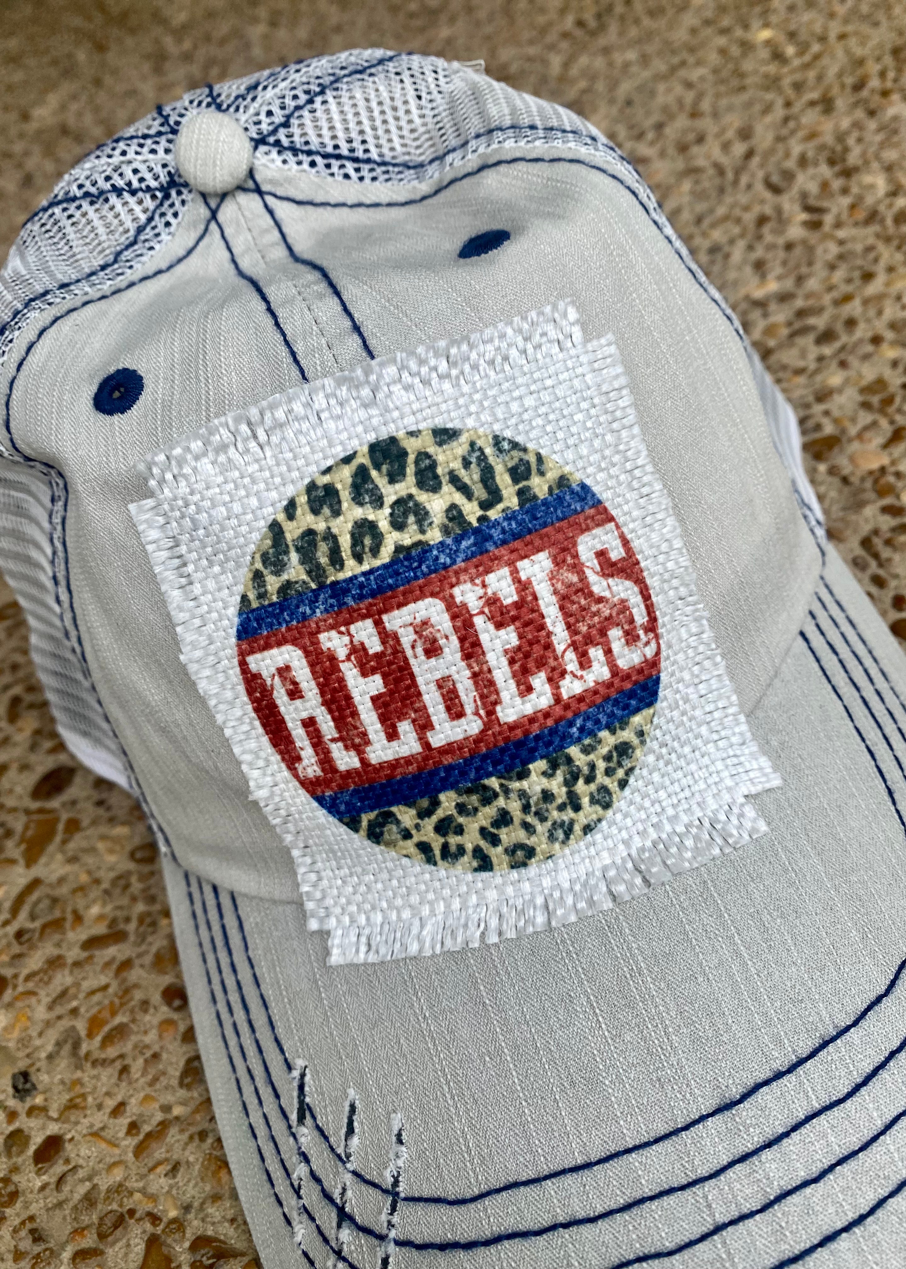 Cream Rebels Patch Trucker Ball Cap - Ball Cap -Jimberly's Boutique-Olive Branch-Mississippi