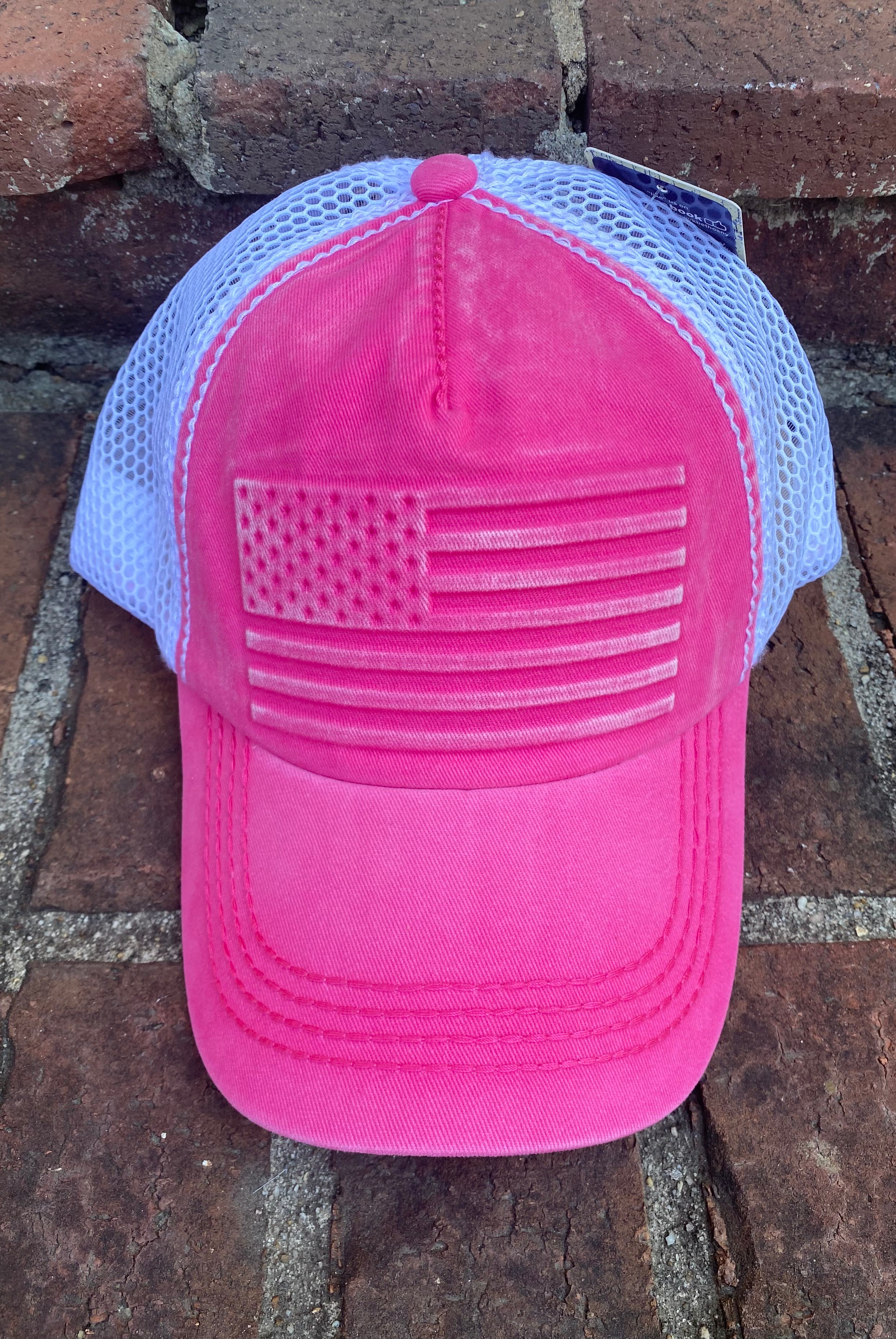 American Flag Distressed Cap - Pink - Ball Cap -Jimberly's Boutique-Olive Branch-Mississippi