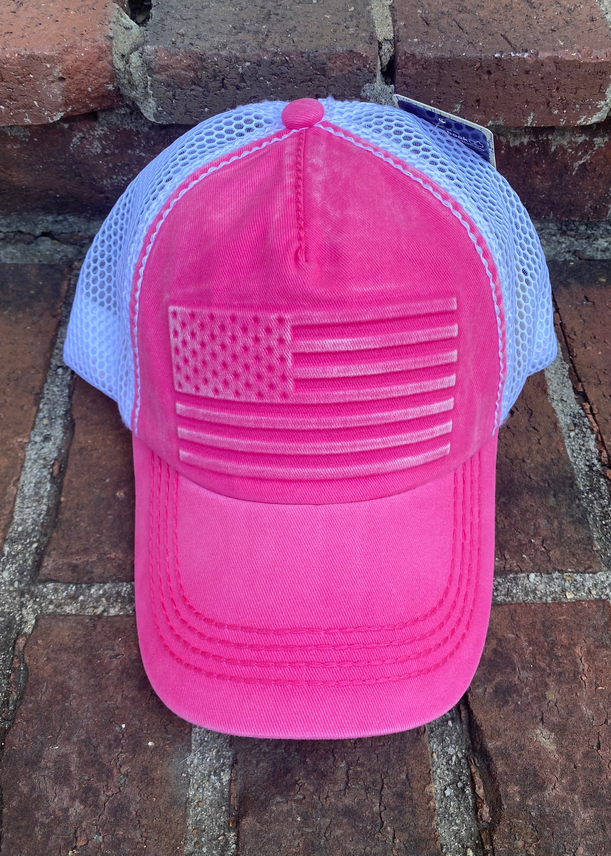 American Flag Distressed Cap - Pink - Jimberly's Boutique