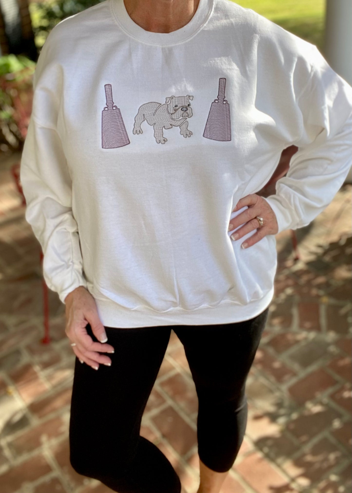 Bulldog Cowbell Embroidered Sweatshirt - White