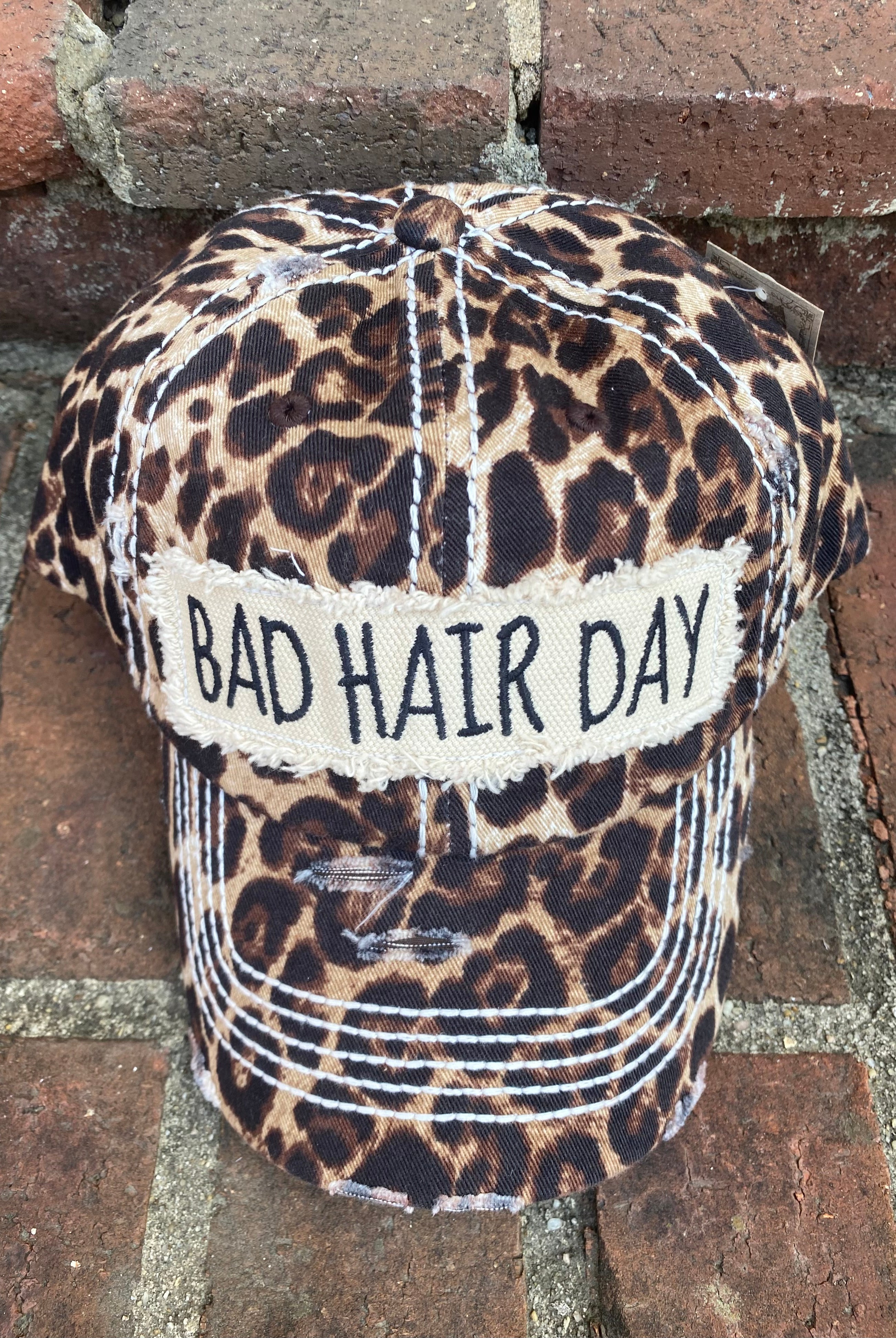 Bad Hair Day Distressed Cap - Leopard - Ball Cap -Jimberly's Boutique-Olive Branch-Mississippi