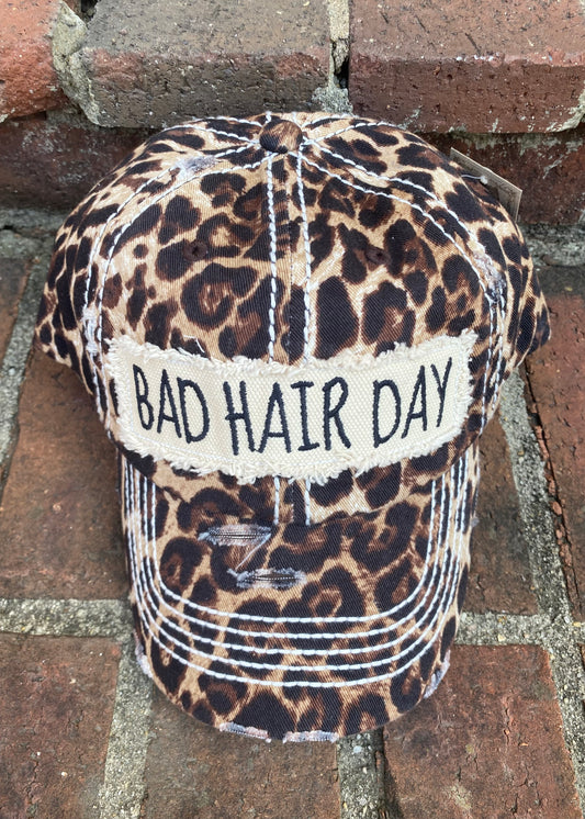 Bad Hair Day Distressed Cap - Leopard - Jimberly's Boutique