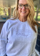 Mississippi State Stitched Sweatshirt - Light Grey - Graphic Tee -Jimberly's Boutique-Olive Branch-Mississippi