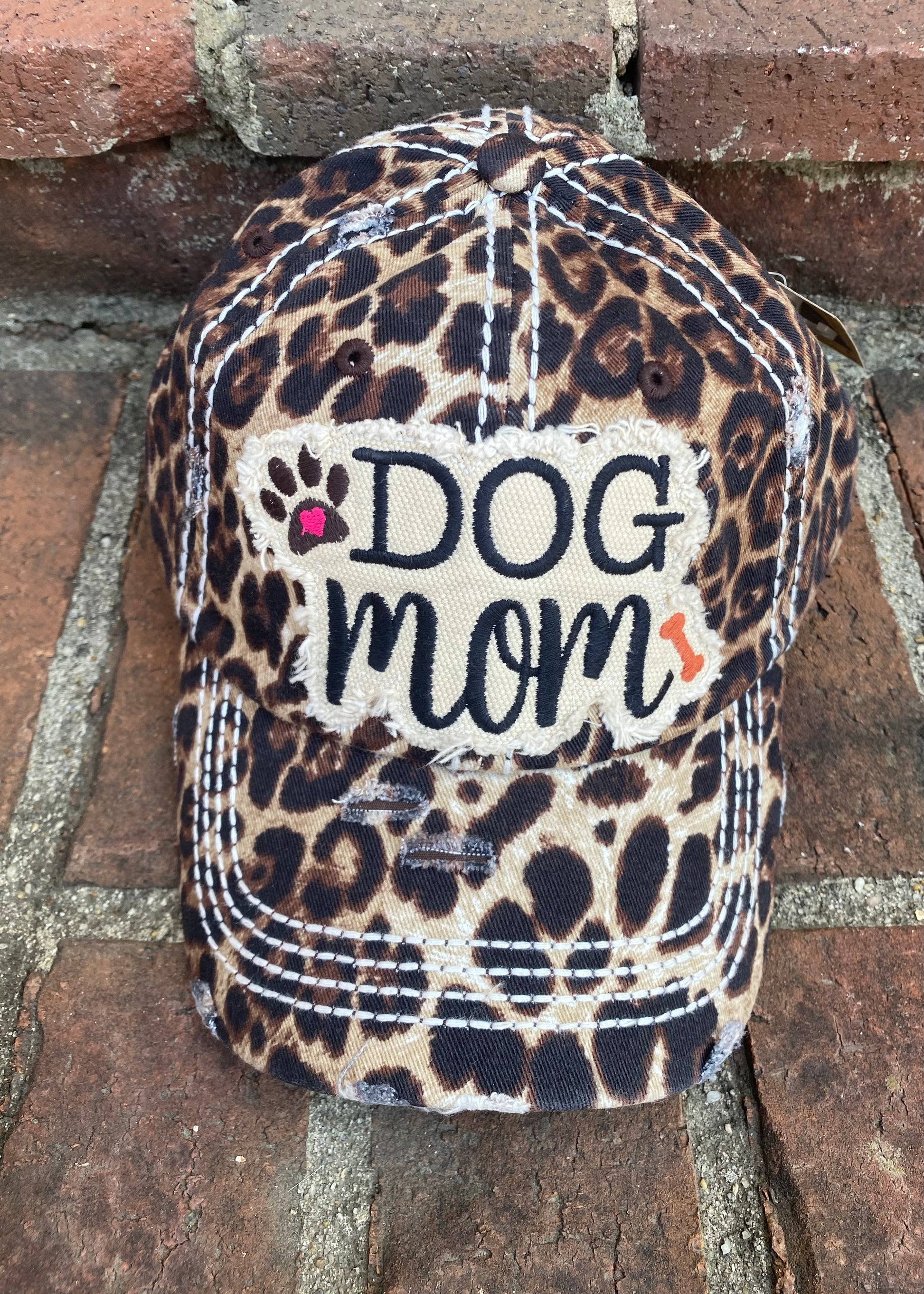 Dog Mom Distressed Cap - Leopard - Jimberly's Boutique