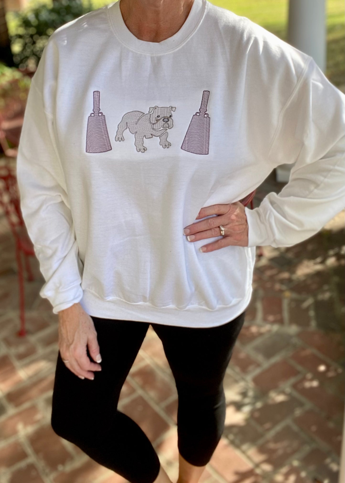 Bulldog Cowbell Embroidered Sweatshirt - White