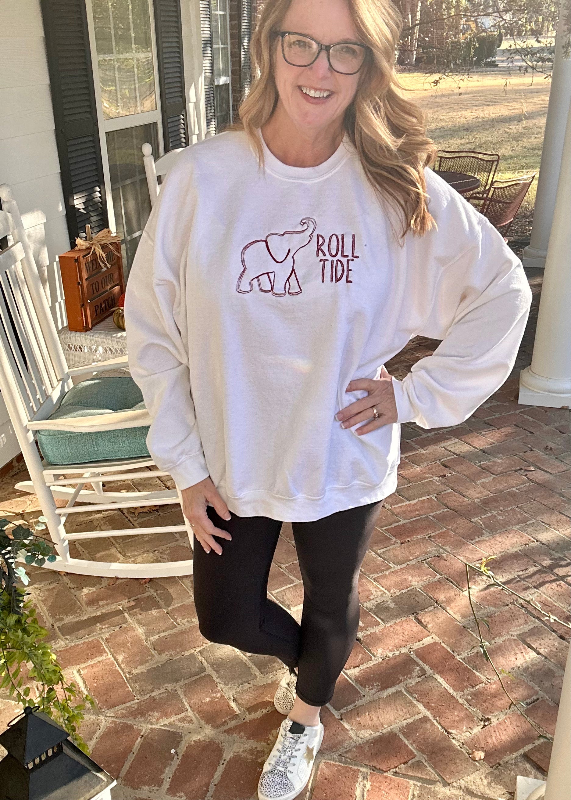Roll Tide AL Embroidered Sweatshirt - White - Graphic Tee -Jimberly's Boutique-Olive Branch-Mississippi