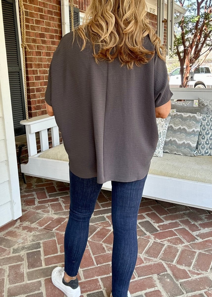 It Just Comes Natural V Neck Top - Ash Grey - Casual Top - Jimberly's Boutique