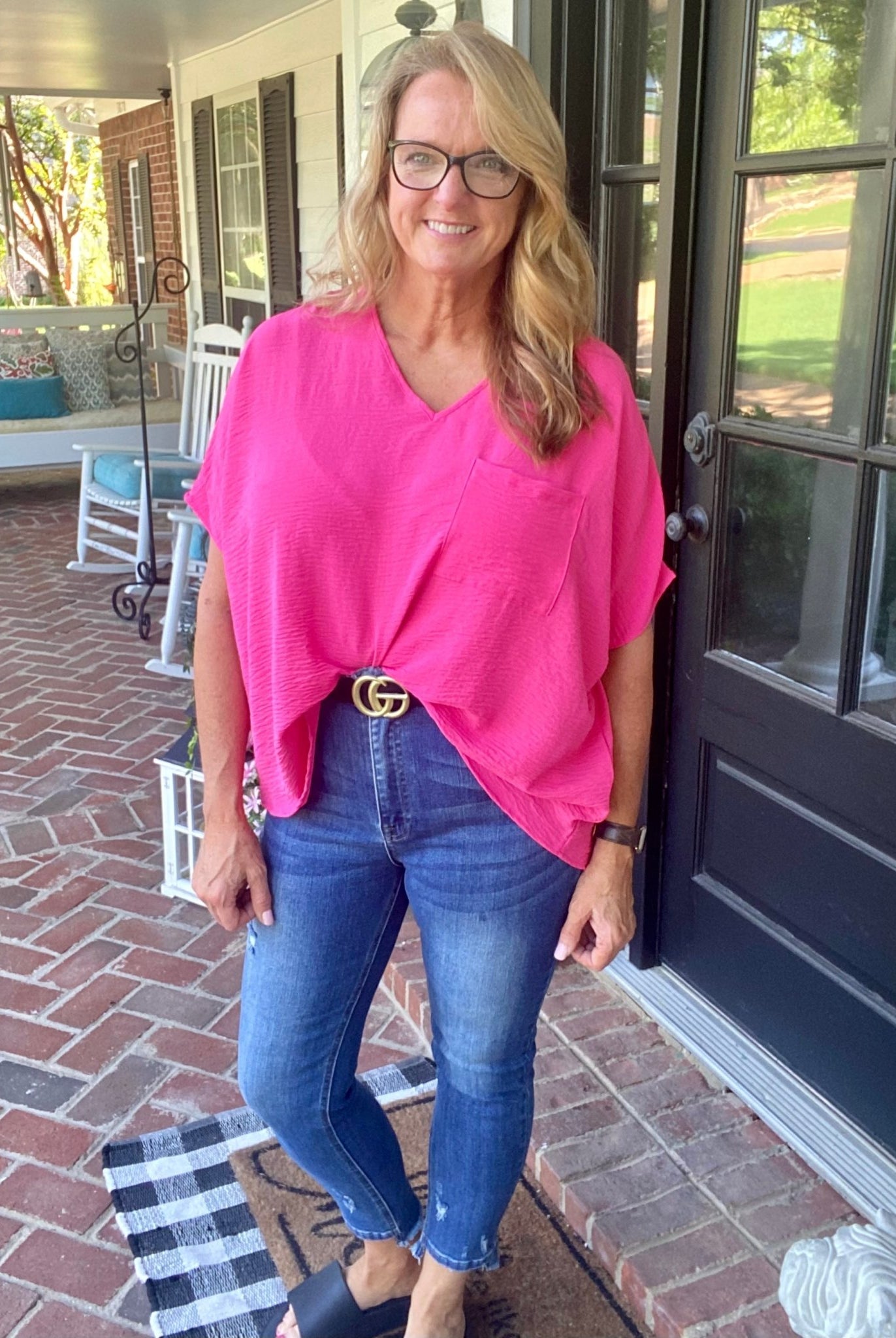 It Just Comes Natural V Neck Top - Fuchsia (Curvy Too) - -Jimberly's Boutique-Olive Branch-Mississippi