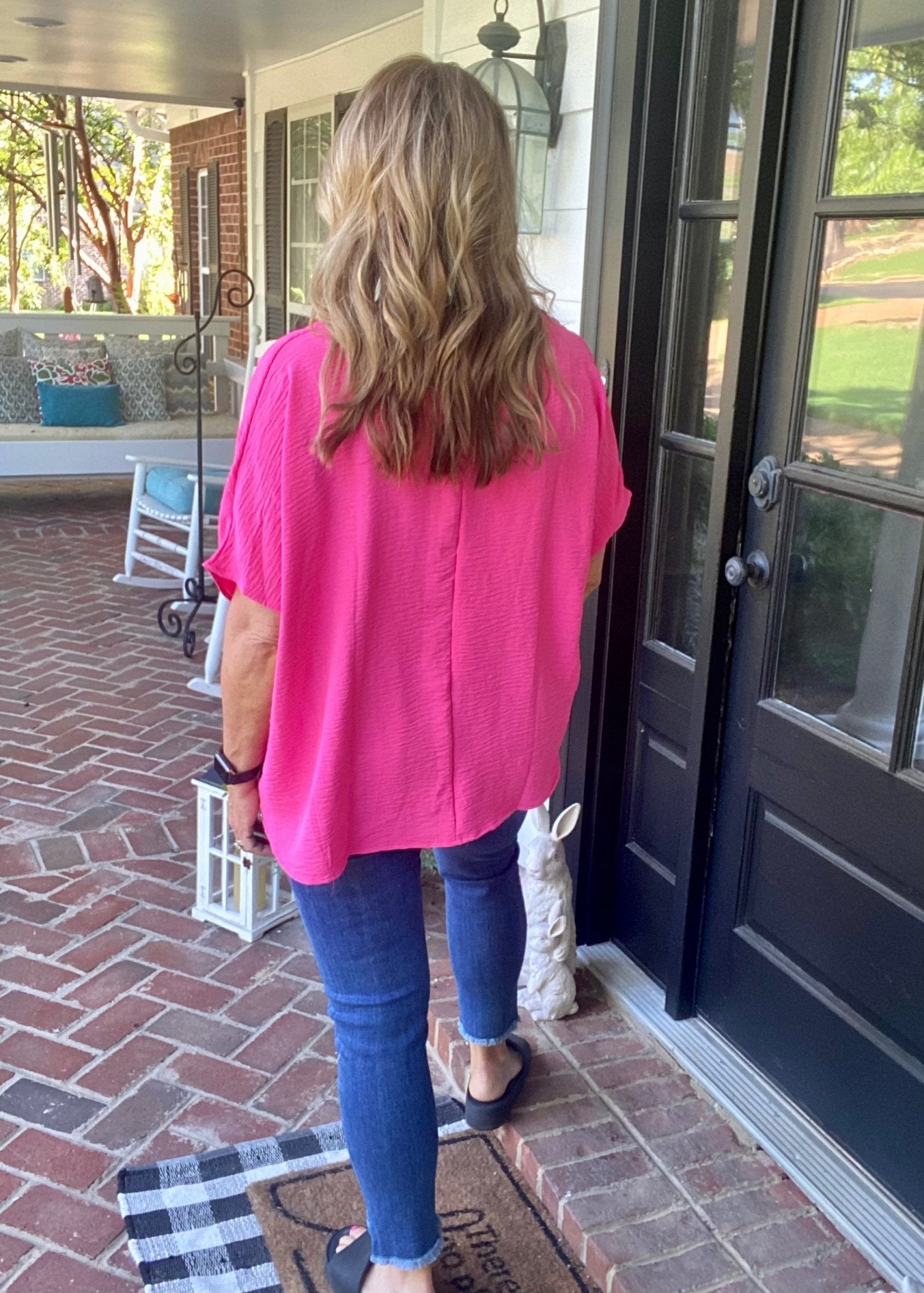 It Just Comes Natural V Neck Top - Fuchsia (Curvy Too) - Jimberly's Boutique