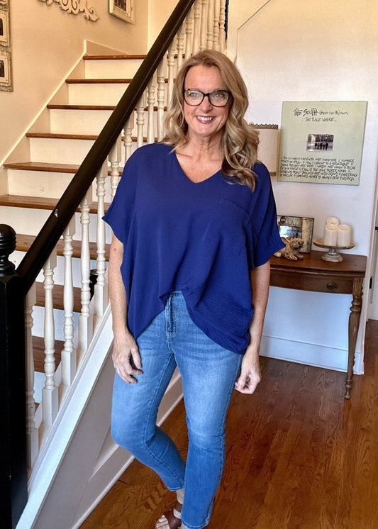 It Just Comes Natural V Neck Top - Light Navy - Jimberly's Boutique