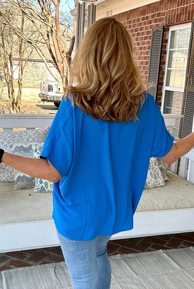 It Just Comes Natural V Neck Top - Ocean Blue - Casual Top -Jimberly's Boutique-Olive Branch-Mississippi