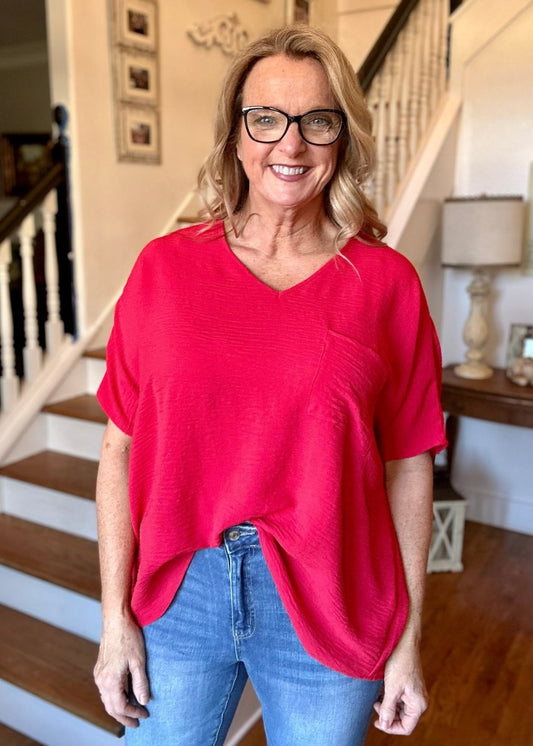 It Just Comes Natural V Neck Top - Ruby - Jimberly's Boutique