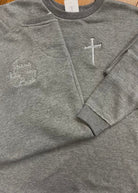 Jesus has my Back/Cross of Nails Pullover | Granite Heather - Embroidered Sweatshirt -Jimberly's Boutique-Olive Branch-Mississippi