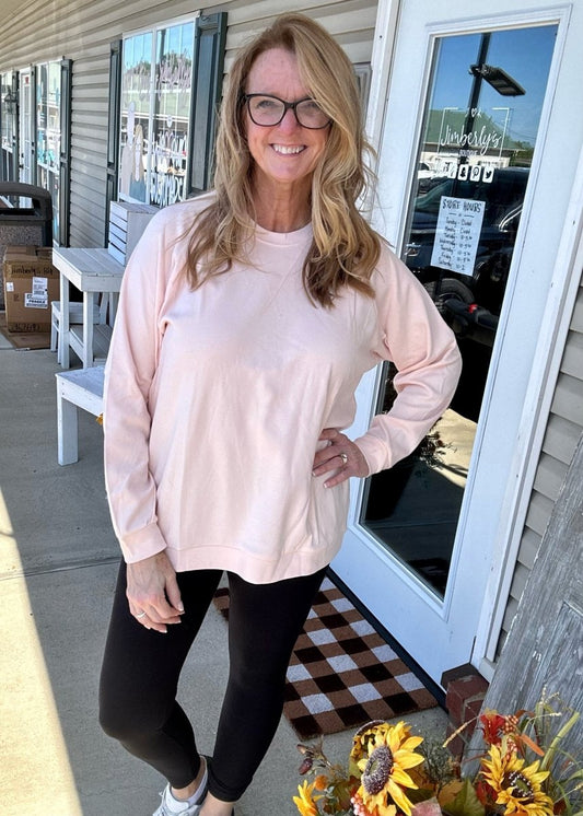 "Jimberly's Deal" Cream Pink Raglan Sleeve Round Neck Pullover (Optional Left Chest Monogram) - Cotton Pullover - Jimberly's