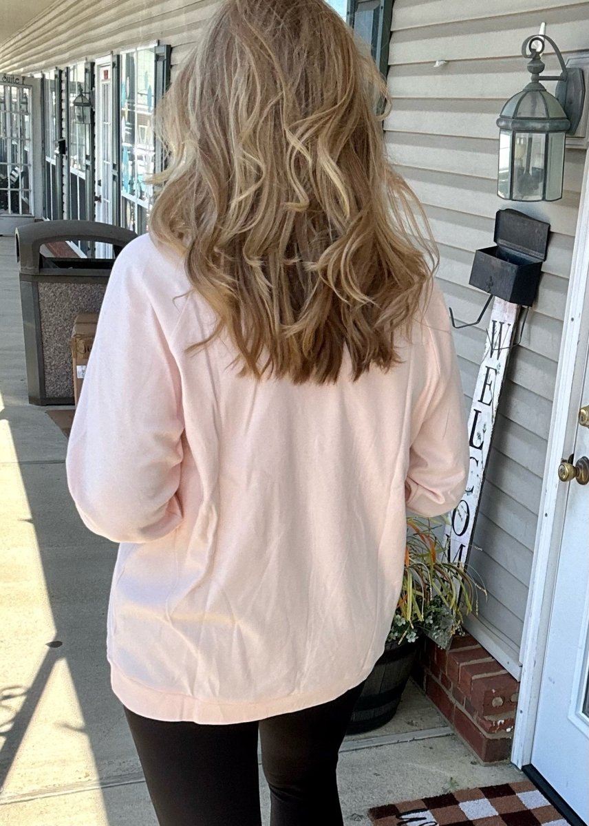 "Jimberly's Deal" Cream Pink Raglan Sleeve Round Neck Pullover (Optional Left Chest Monogram) - Cotton Pullover - Jimberly's