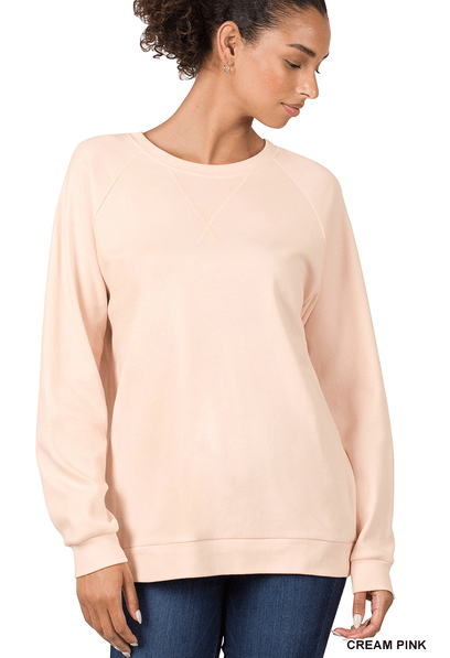 "Jimberly's Deal" Cream Pink Raglan Sleeve Round Neck Pullover (Optional Left Chest Monogram) - Cotton Pullover - Jimberly's