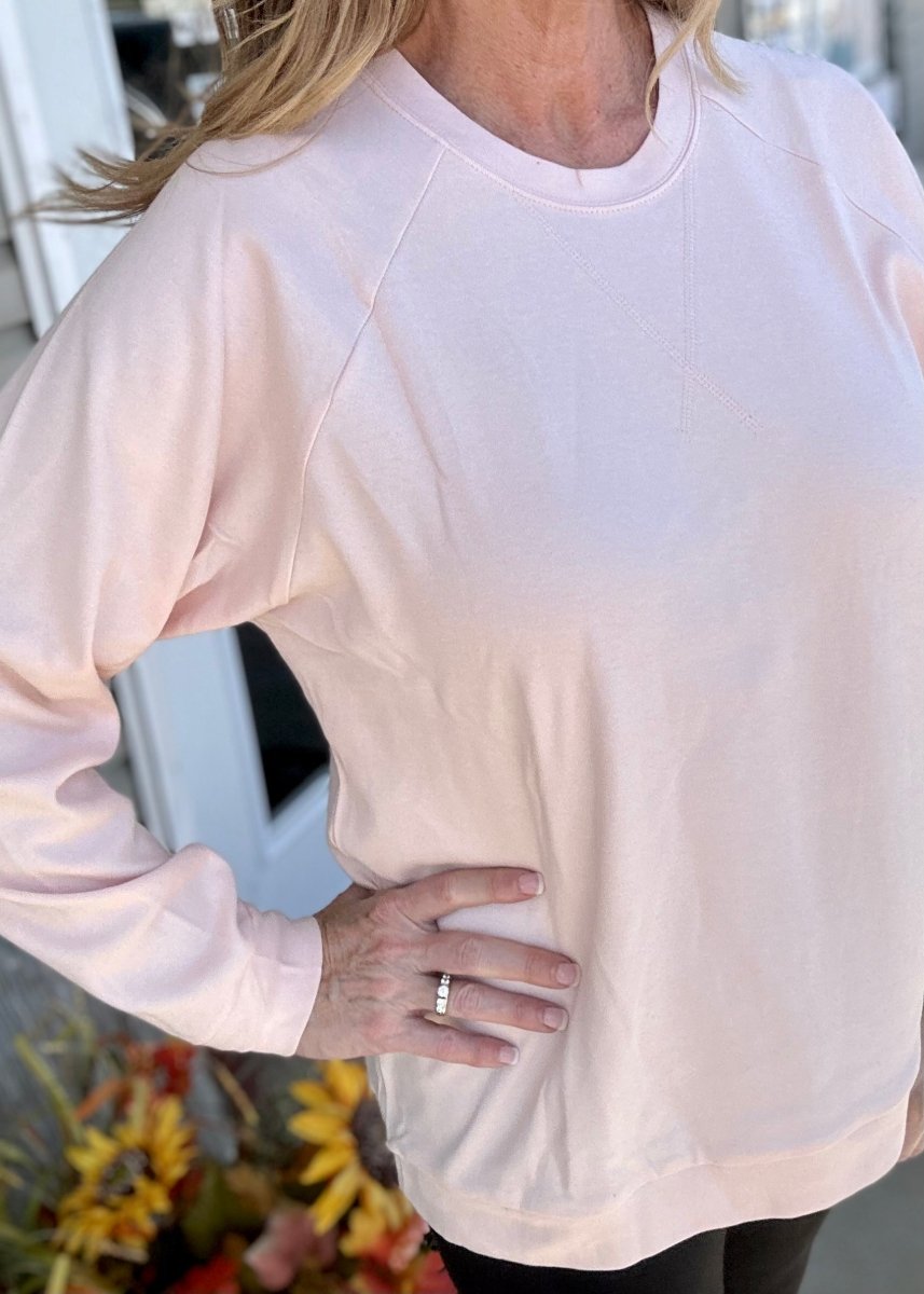 "Jimberly's Deal" Cream Pink Raglan Sleeve Round Neck Pullover (Optional Left Chest Monogram) - Cotton Pullover - Jimberly's