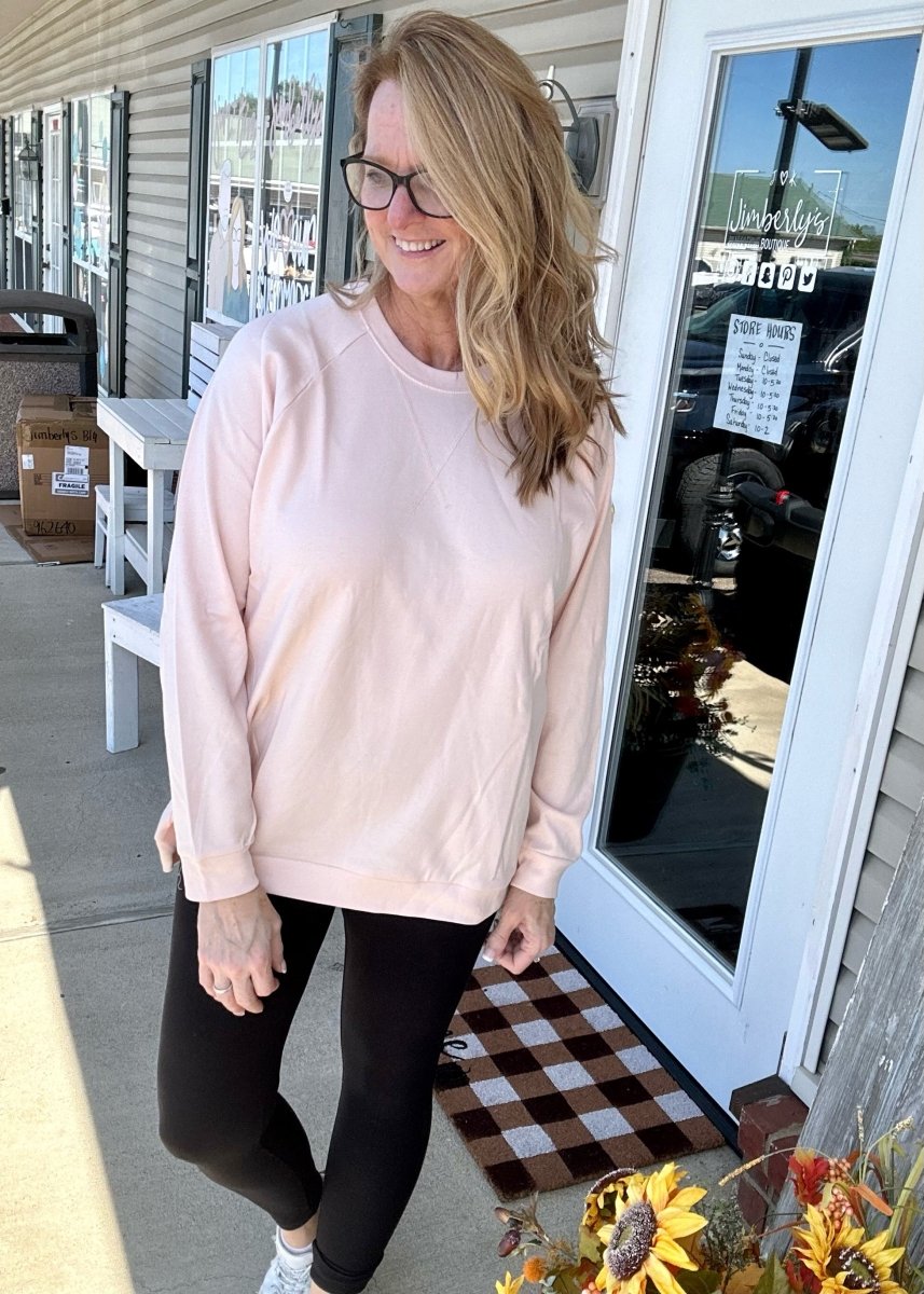 "Jimberly's Deal" Cream Pink Raglan Sleeve Round Neck Pullover (Optional Left Chest Monogram) - Cotton Pullover - Jimberly's