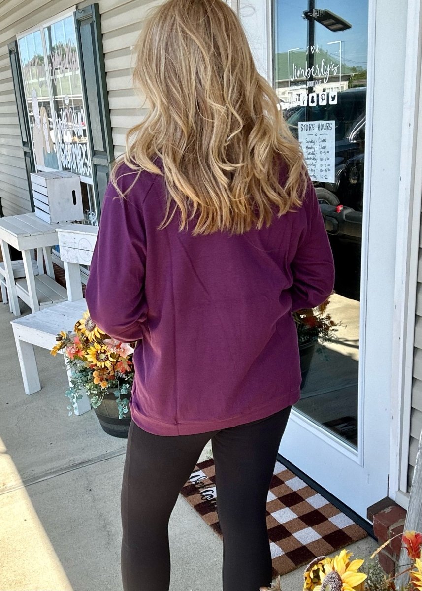 "Jimberly's Deal" DK Plum - Raglan Sleeve Round Neck Pullover - Cotton Pullover - Jimberly's Boutique