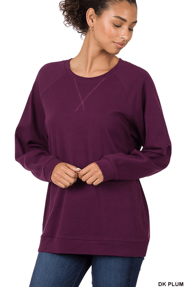 "Jimberly's Deal" DK Plum - Raglan Sleeve Round Neck Pullover - Cotton Pullover -Jimberly's Boutique-Olive Branch-Mississippi