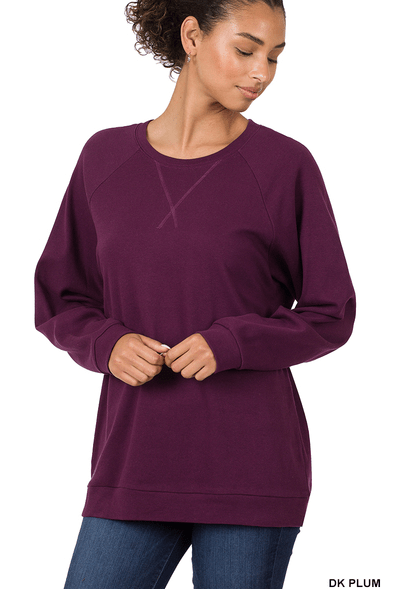 "Jimberly's Deal" DK Plum - Raglan Sleeve Round Neck Pullover - Cotton Pullover - Jimberly's Boutique