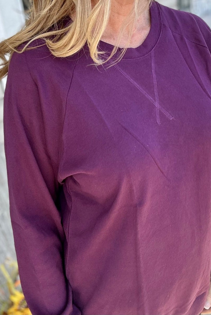 "Jimberly's Deal" DK Plum - Raglan Sleeve Round Neck Pullover - Cotton Pullover -Jimberly's Boutique-Olive Branch-Mississippi