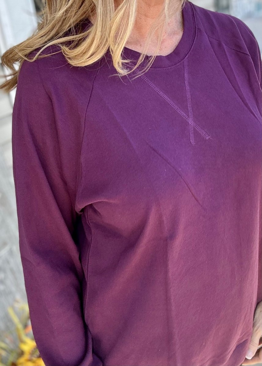 "Jimberly's Deal" DK Plum - Raglan Sleeve Round Neck Pullover - Cotton Pullover - Jimberly's Boutique