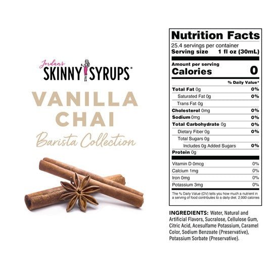 Jordan's Sugar Free Vanilla Chai - Skinny Syrups - 25.4/750ml - Skinny Syrups - Jimberly's Boutique