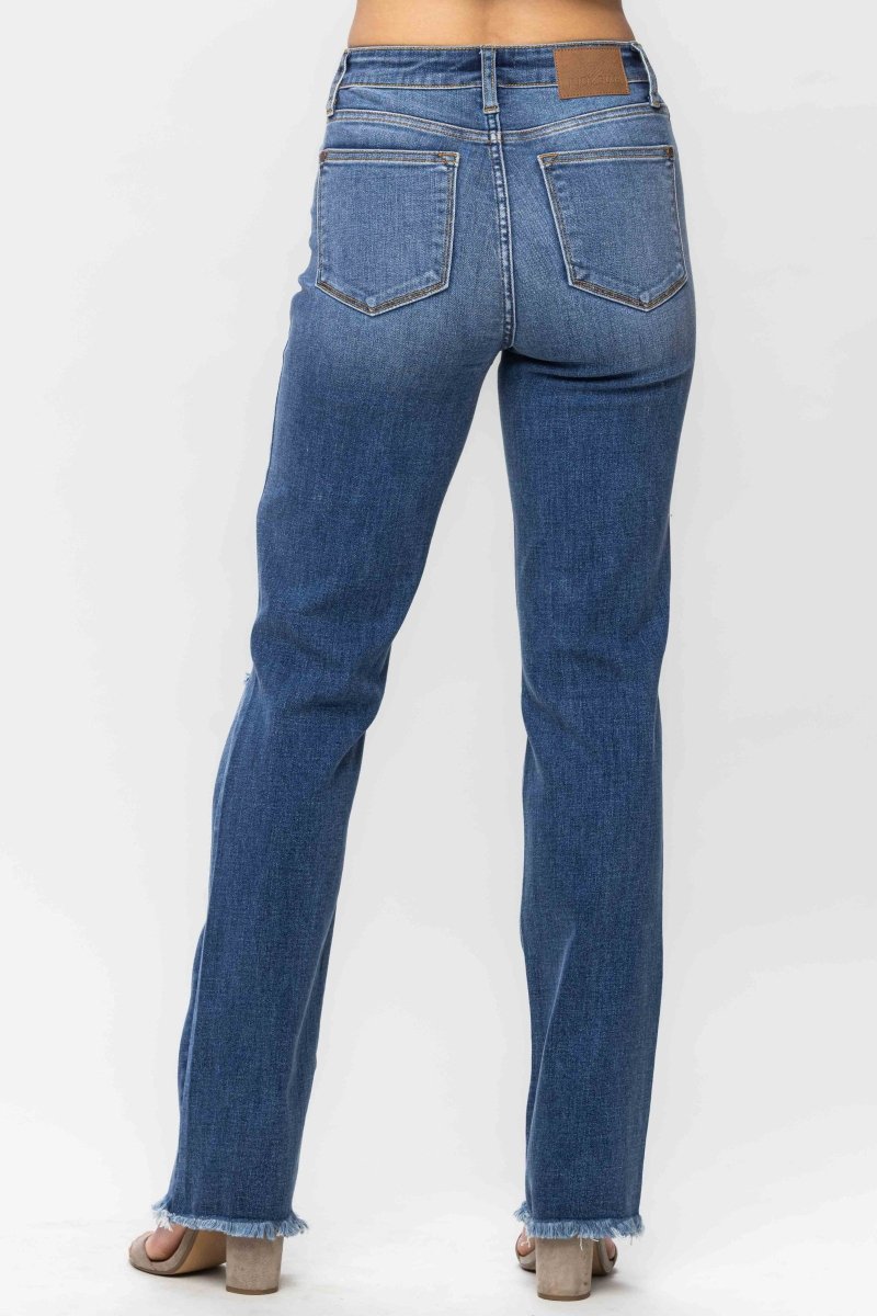 Judy Blue Bootcut High Waist Knee Destroy & Fray Hem Straight Jeans - Judy Blue Jeans - Jimberly's Boutique