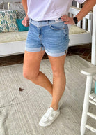 Judy Blue High Waist 2 Tone Yoke Shorts - judy blue shorts -Jimberly's Boutique-Olive Branch-Mississippi
