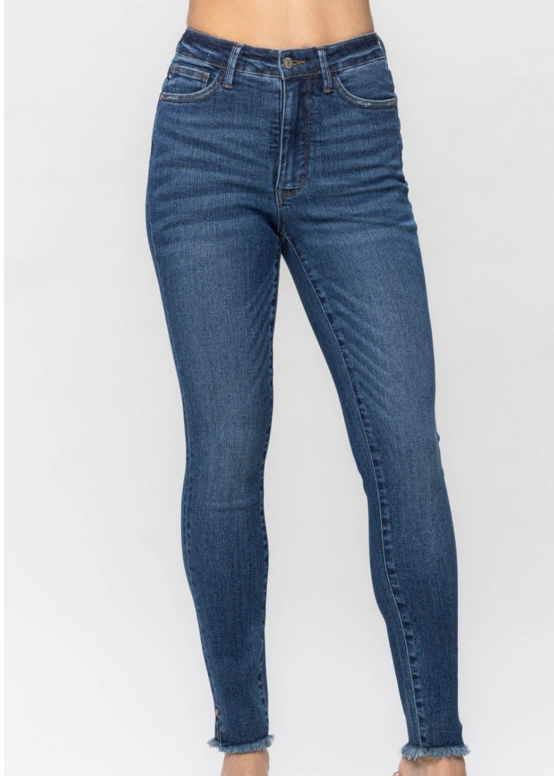Judy Blue High Waist Tummy Control Fray Hem Skinny Jeans - Judy Blue Skinny Jeans - Jimberly's Boutique
