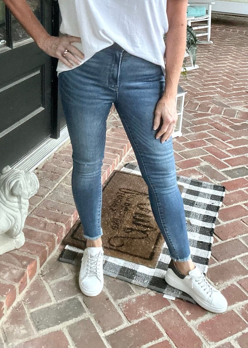 Judy Blue High Waist Tummy Control Fray Hem Skinny Jeans - Judy Blue Skinny Jeans - Jimberly's Boutique