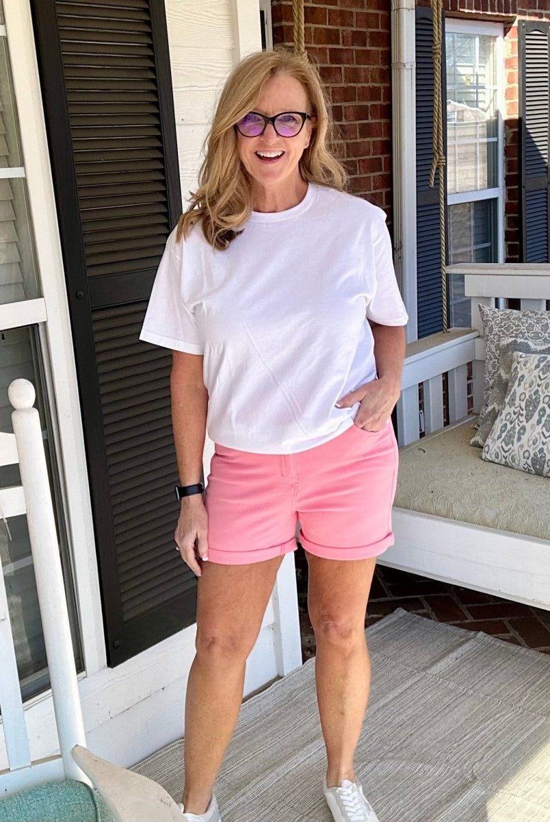 Judy Blue High Waist Tummy Control Shorts - Pink - judy blue shorts -Jimberly's Boutique-Olive Branch-Mississippi