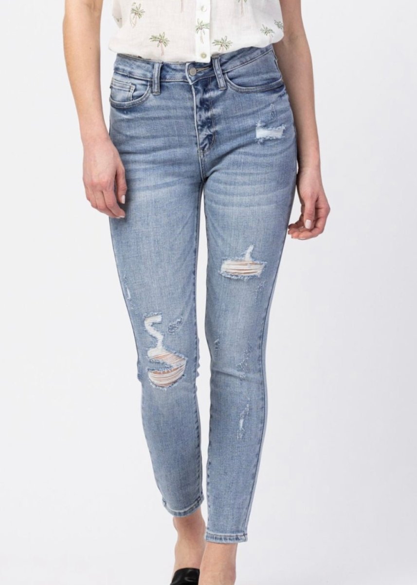 Judy Blue Jeans | Kallie | Medium Wash | Minimal Destroyed | Skinny - Judy Blue Jeans - Jimberly's Boutique