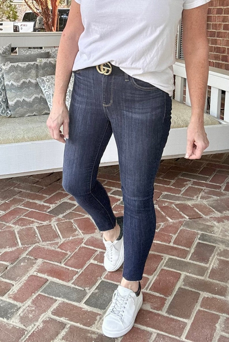 Judy Blue Jeans | Mid-Rise | Raw Hem | Stretchy Dark Skinny - jeans -Jimberly's Boutique-Olive Branch-Mississippi