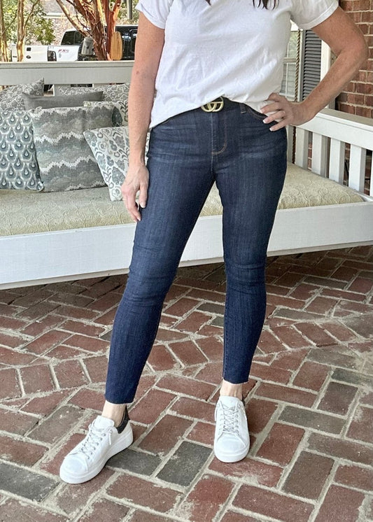 Judy Blue Jeans | Mid-Rise | Raw Hem | Stretchy Dark Skinny - jeans - Jimberly's Boutique