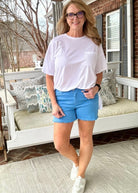 Judy Blue Mid Rise Fray Hem Shorts - Sky Blue - judy blue shorts -Jimberly's Boutique-Olive Branch-Mississippi