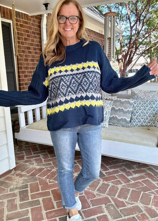 Keep You Happy Patterned Sweater - Faded Teal - Jimberly's Boutique