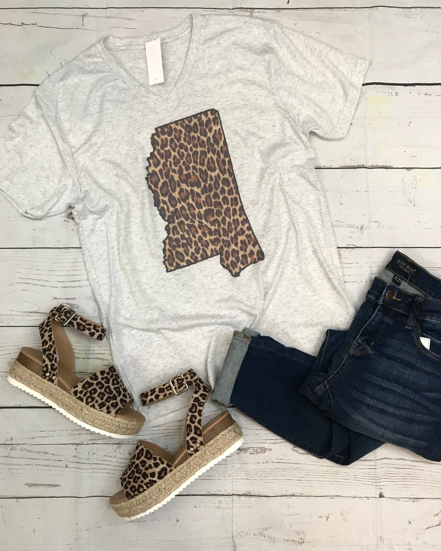 Leopard State of MS Graphic Tee - Jimberly's Boutique