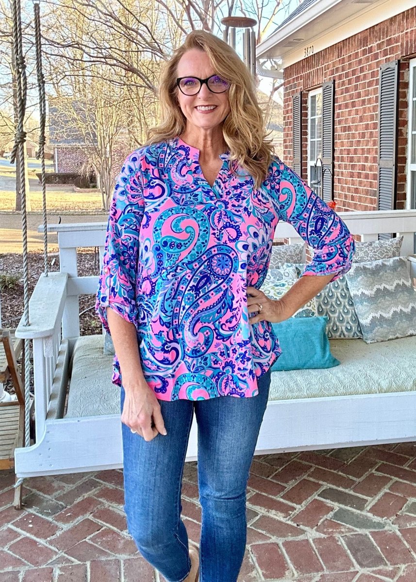 Lizzy Pink Multi Wrinkle Free Top | Dear Scarlett - Casual Top -Jimberly's Boutique-Olive Branch-Mississippi