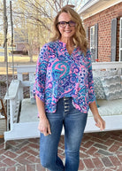 Lizzy Pink Multi Wrinkle Free Top | Dear Scarlett - Casual Top -Jimberly's Boutique-Olive Branch-Mississippi