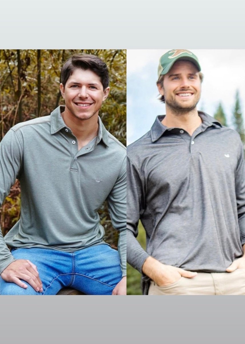 Long Sleeve Jackson Performance Polo - Burnt Green & Midnight Grey - Southern Slub Polo - Jimberly's Boutique