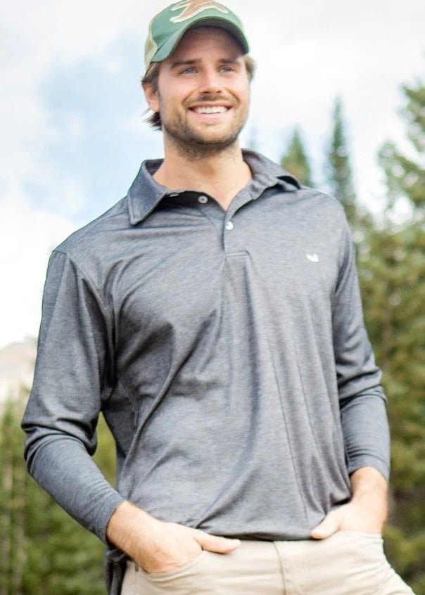 Long Sleeve Jackson Performance Polo - Burnt Green & Midnight Grey - Southern Slub Polo - Jimberly's Boutique