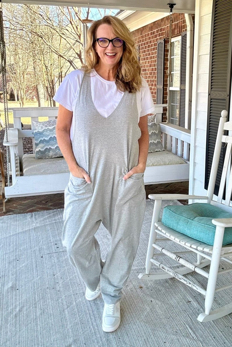 Loose Fit Knit Jumpsuit - Grey - -Jimberly's Boutique-Olive Branch-Mississippi