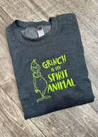 (m) Grinch Is My Spirit Animal Embroidered Sweatshirt - dark Heather - Graphic Tee -Jimberly's Boutique-Olive Branch-Mississippi